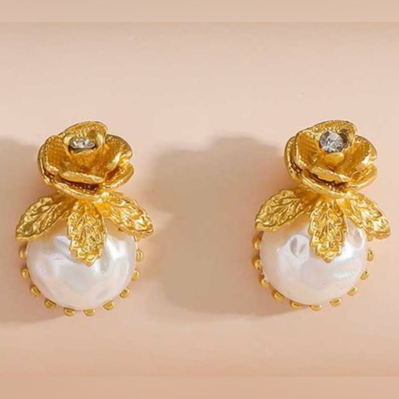 “Parisian Rose Pearl” Gingham Petals Crater Dent Moon Surface French Palace Stud - Picture 14 of 16